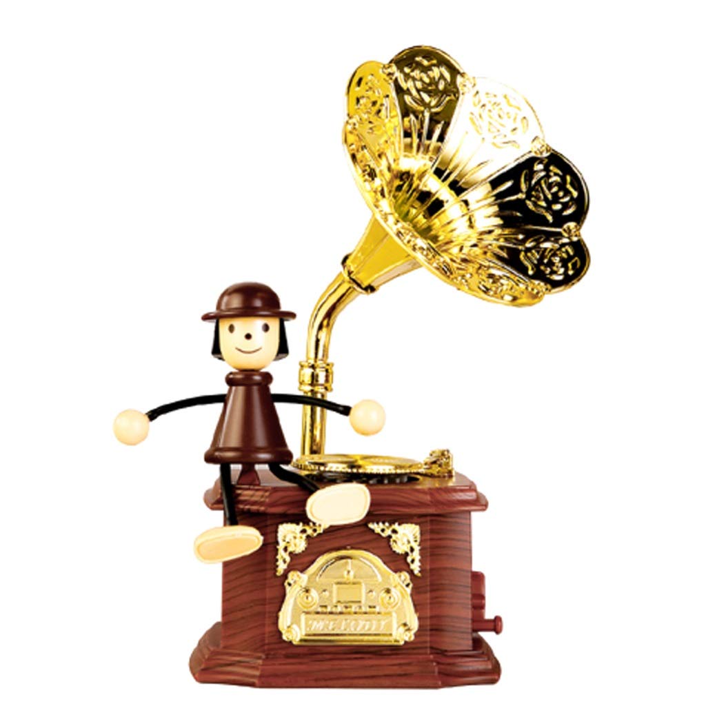 Vintage Hand Crank Gramophone Music Box with Dancing Doll