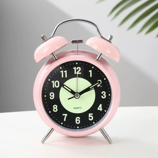Vintage Silent Twin Bell Alarm Clock with Night Light