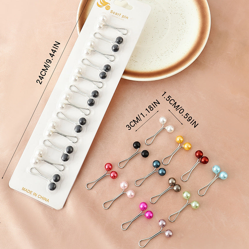 12 Pcs Colorful Pearl Hijab Scarf Pins for Women
