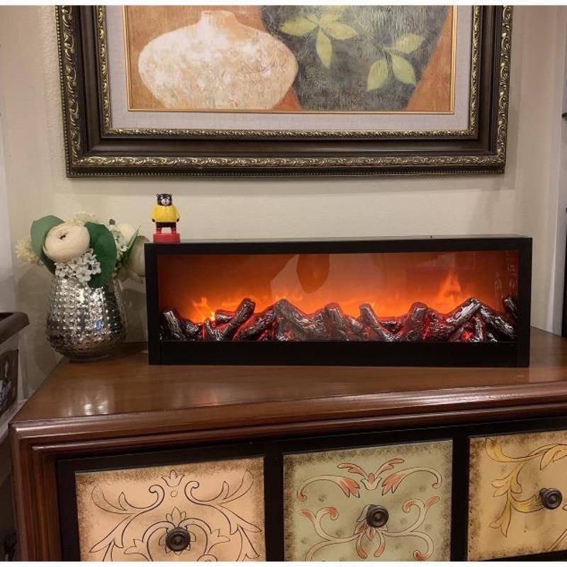 Modern 60cm tabletop fireplace lamp with glowing flame logs