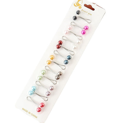 12 Pcs Colorful Pearl Hijab Scarf Pins for Women
