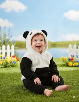 Panda Baby Hooded Romper Plush Jumpsuit dress