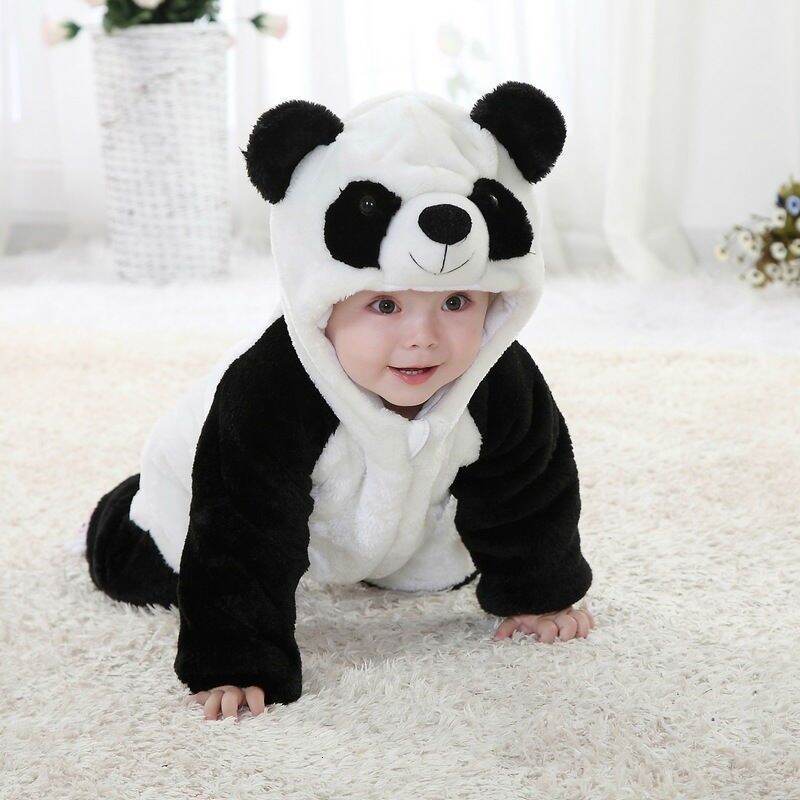 Panda Baby Hooded Romper Plush Jumpsuit dress