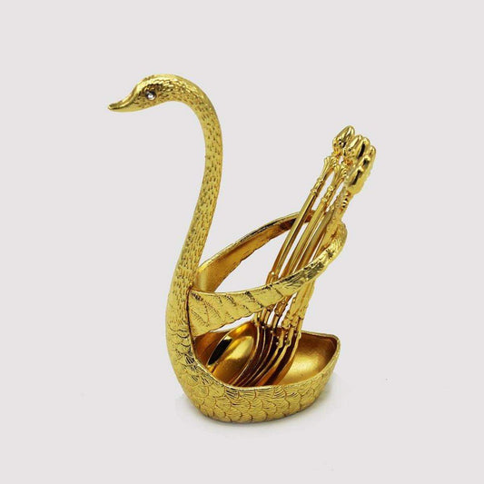Golden Swan Cutlery Holder with Spoon & Fork Set