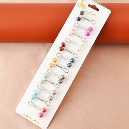 12 Pcs Colorful Pearl Hijab Scarf Pins for Women