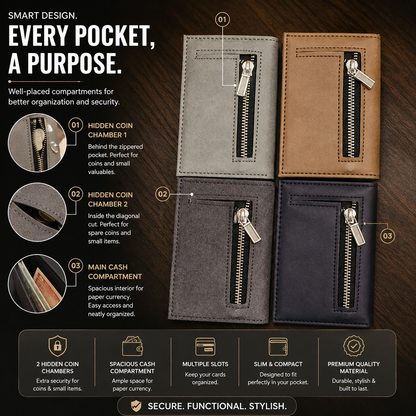 Artemis RFID Slim Wallet for Men | Zip Cash,Coin Pocket & Card Holder