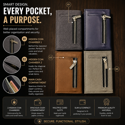 Artemis RFID Slim Wallet for Men | Zip Cash,Coin Pocket & Card Holder