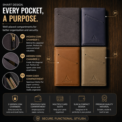 Artemis RFID Slim Wallet for Men | Zip Cash,Coin Pocket & Card Holder
