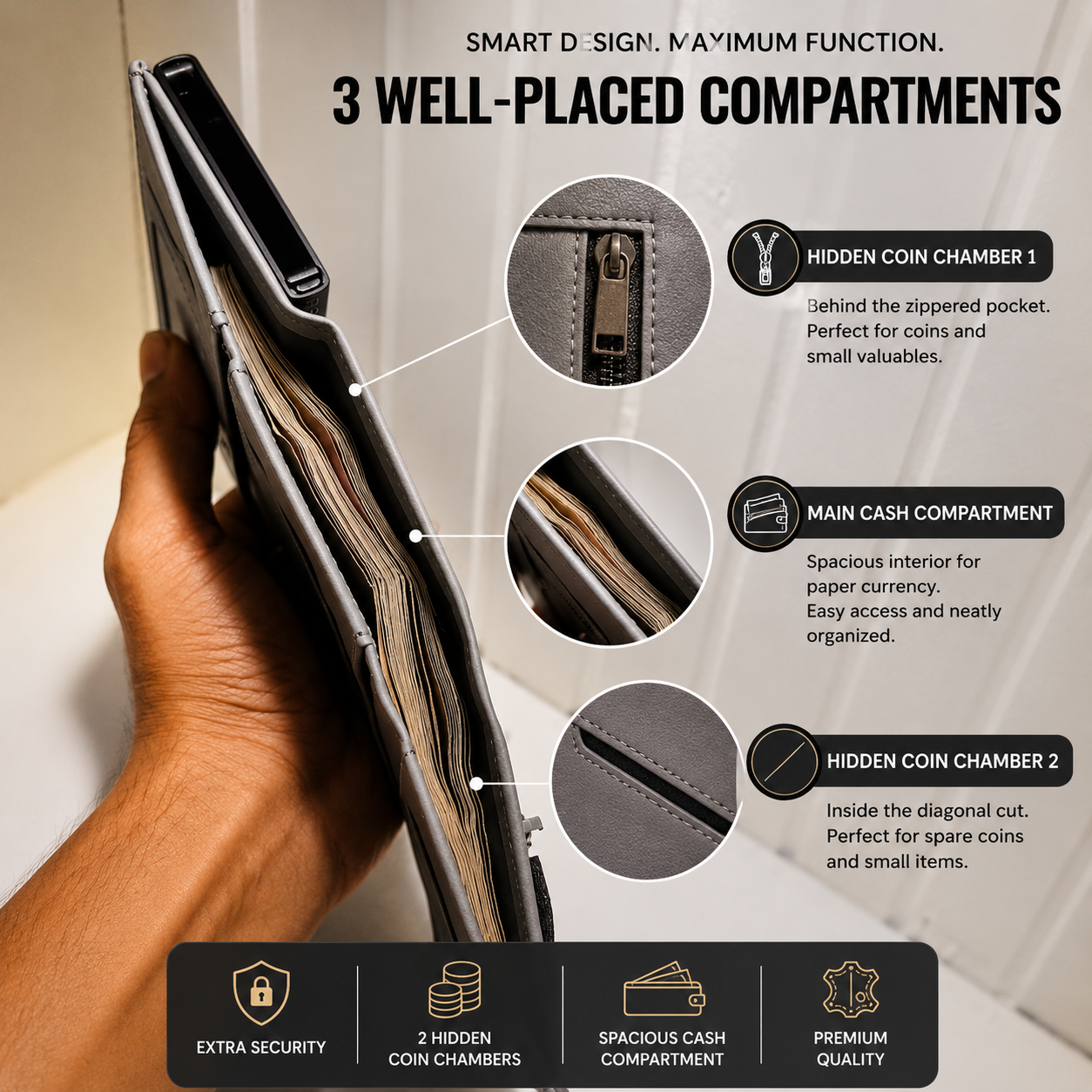 Artemis RFID Slim Wallet for Men | Zip Cash,Coin Pocket & Card Holder