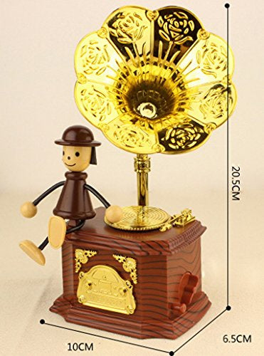 Vintage Hand Crank Gramophone Music Box with Dancing Doll