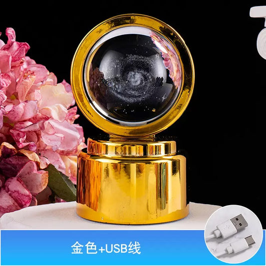 3D Crystal Ball USB LED Night Light with Wooden Base