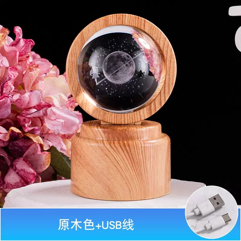3D Crystal Ball USB LED Night Light with Wooden Base