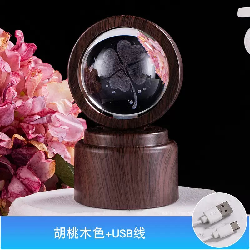 3D Crystal Ball USB LED Night Light with Wooden Base