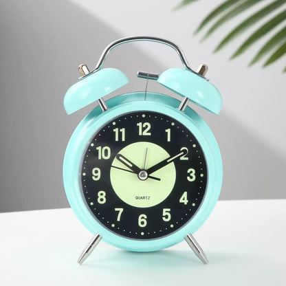 Vintage Silent Twin Bell Alarm Clock with Night Light