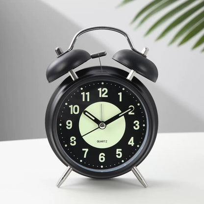 Vintage Silent Twin Bell Alarm Clock with Night Light