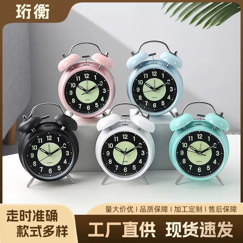 Vintage Silent Twin Bell Alarm Clock with Night Light