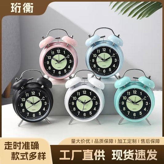 Vintage Silent Twin Bell Alarm Clock with Night Light