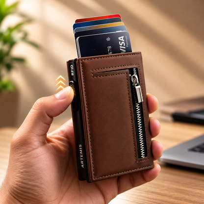 Artemis RFID Slim Wallet for Men | Zip Cash,Coin Pocket & Card Holder