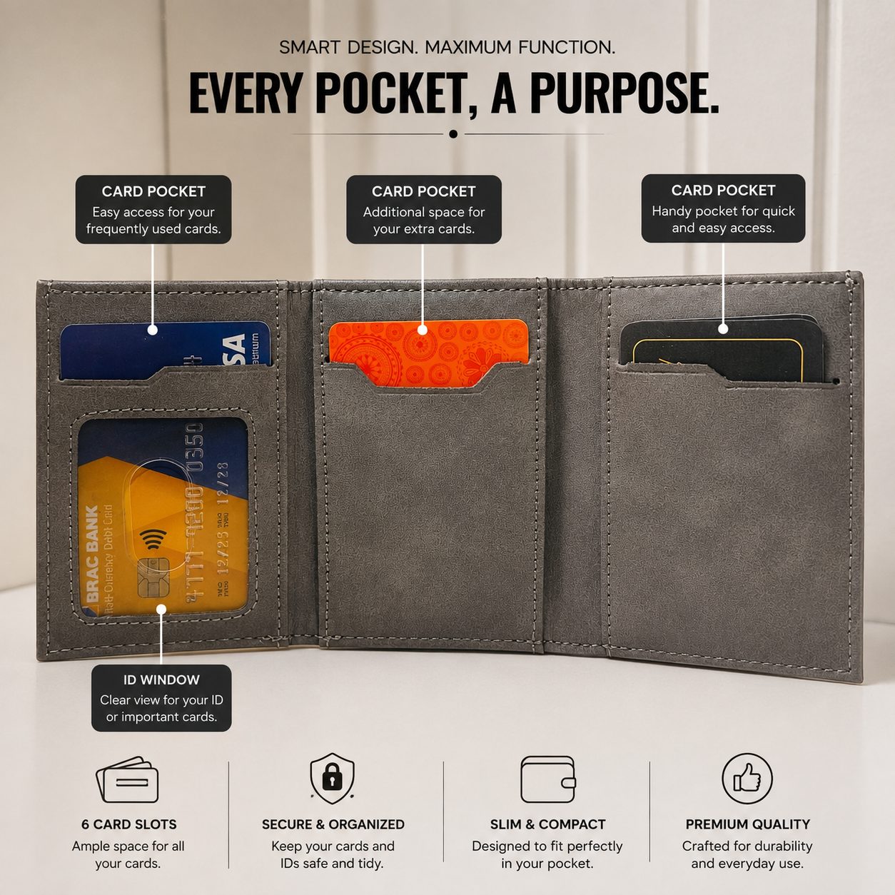 Artemis RFID Slim Wallet for Men | Zip Cash,Coin Pocket & Card Holder