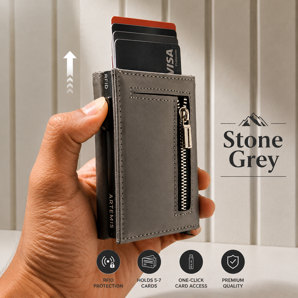 Artemis RFID Slim Wallet for Men | Zip Cash,Coin Pocket & Card Holder