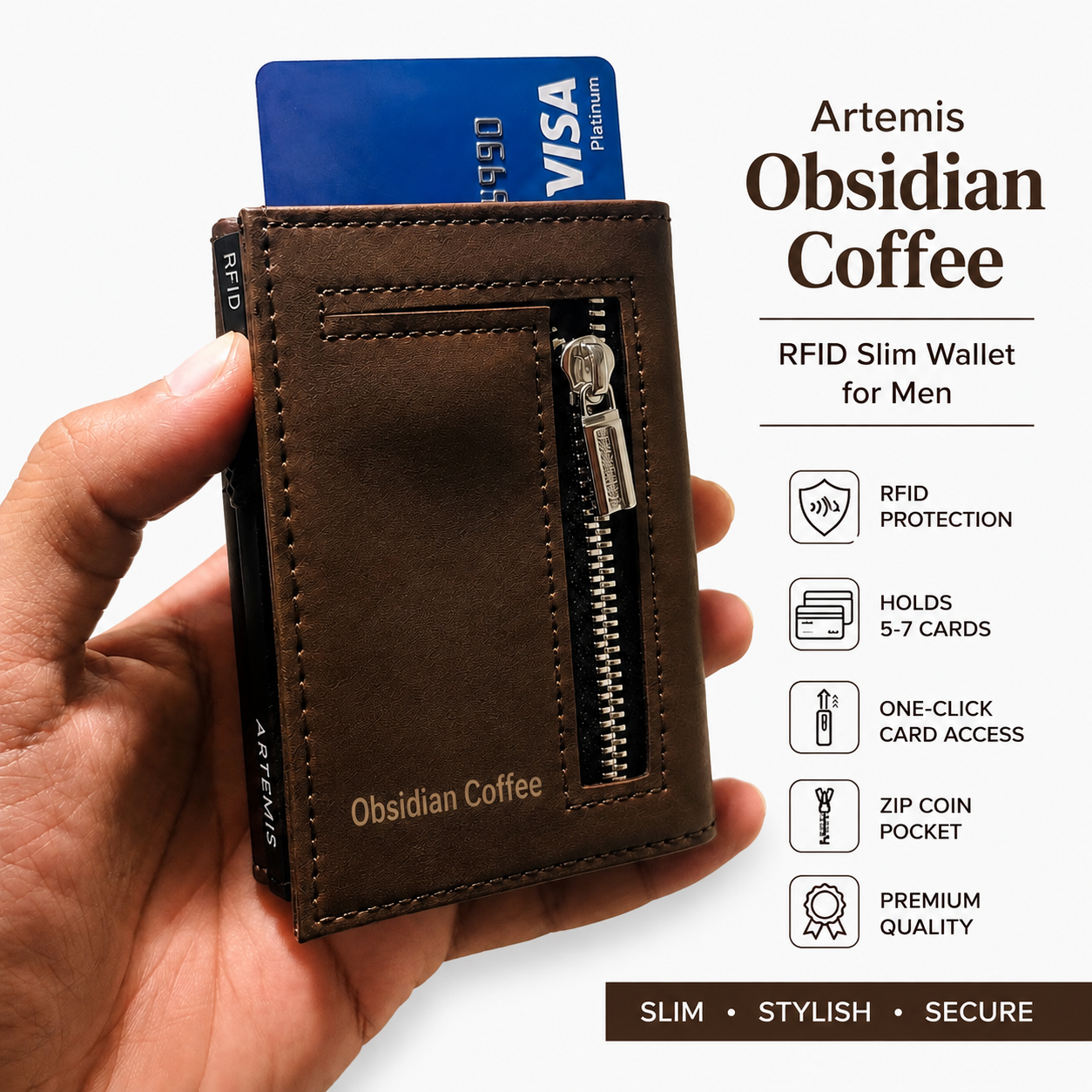 Artemis RFID Slim Wallet for Men | Zip Cash,Coin Pocket & Card Holder