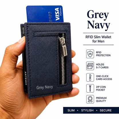 Artemis RFID Slim Wallet for Men | Zip Cash,Coin Pocket & Card Holder