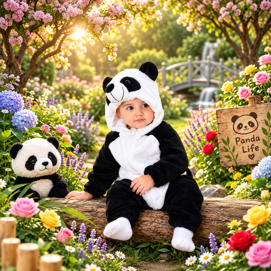 Panda Baby Hooded Romper Plush Jumpsuit dress