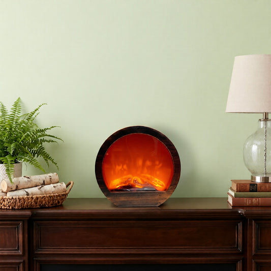 Round LED fireplace lamp with realistic flame effect in Bangladesh, decorative electric fireplace light for modern home decor by Mubaly